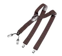 DonDon men suspenders 3,5 cm 1,38" wide 4 clips with brown leather in Y-form elastic and length adjustable - Rhombus brown