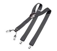DonDon men suspenders 3,5 cm 1,38" wide 4 clips with brown leather in Y-form elastic and length adjustable - Dark grey