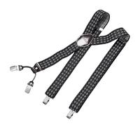 DonDon men suspenders 3,5 cm 1,38" wide 4 clips with brown leather in Y-form elastic and length adjustable - Rhombus black grey white