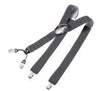 DonDon men suspenders 3,5 cm 1,38" wide 4 clips with brown leather in Y-form elastic and length adjustable - Rhombus grey