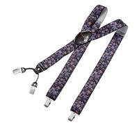 DonDon men suspenders 3,5 cm 1,38" wide 4 clips with brown leather in Y-form elastic and length adjustable - Flowers