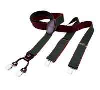 DonDon men suspenders 3,5 cm 1,38" wide 4 clips with brown leather in Y-form elastic and length adjustable dark green
