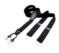 DonDon men suspenders 3,5 cm 1,38" wide 4 clips with brown leather in Y-form elastic and length adjustable black