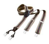 DonDon men suspenders 3,5 cm 1,38" wide 4 clips with brown leather in Y-form elastic and length adjustable beige striped