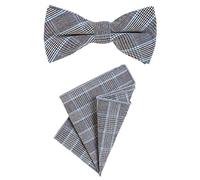 DonDon men's bow tie 4.72 x 2.36-12 x 6 cm with matching handkerchief 9.05 x 9.05-23 x 23 cm both from cotton in a checkered tweed look grey-blue