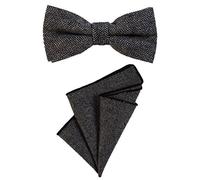 DonDon men's bow tie 4.72 x 2.36-12 x 6 cm with matching handkerchief 9.05 x 9.05-23 x 23 cm both from cotton in a checkered tweed look black-grey