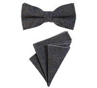 DonDon men's bow tie 4.72 x 2.36-12 x 6 cm with matching handkerchief 9.05 x 9.05-23 x 23 cm both from cotton in a checkered tweed look blue-black-grey