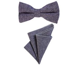 DonDon men's bow tie 4.72 x 2.36-12 x 6 cm with matching handkerchief 9.05 x 9.05-23 x 23 cm both from cotton in a checkered tweed look Blue