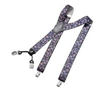 DonDon Mens Braces Suspenders 3,5 cm 1,38" Wide 4 Clips with Leather in Y-Form Elasticated and Adjustable Length - Flowers