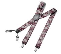 DonDon Mens Braces Suspenders 3,5 cm 1,38" Wide 4 Clips with Leather in Y-Form Elasticated and Adjustable Length - Paisley red