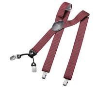 DonDon Mens Braces Suspenders 3,5 cm 1,38" Wide 4 Clips with Leather in Y-Form Elasticated and Adjustable Length - Dotted-red white