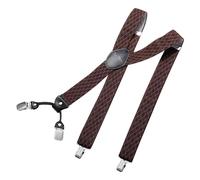 DonDon Mens Braces Suspenders 3,5 cm 1,38" Wide 4 Clips with Leather in Y-Form Elasticated and Adjustable Length - Rhombus brown