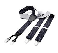 DonDon Mens Braces Suspenders 3,5 cm 1,38" Wide 4 Clips with Leather in Y-Form Elasticated and Adjustable Length Blue White