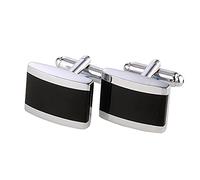 DonDon® Men's Cufflinks Stainless Steel Silver / Black - Delivered in Velvet Bag