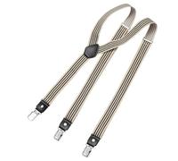 DonDon Men's Fashion Braces Suspenders 2,5 cm 1,0" Wide with 3 Clips in Y-Form Elasticated and Adjustable Length - Striped-black beige