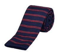 DonDon Men's Knit knitted Tie slim navy blue red striped