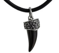 DonDon Mens Leather Necklace 19.7" 50 cm with Stainless Steel Pendant Black Tooth