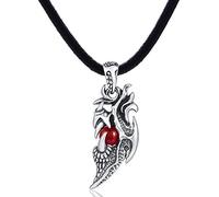 DonDon Mens Leather Necklace 19.7" 50 cm with Stainless Steel Pendant Dragon Tooth