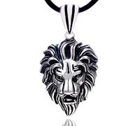 DonDon Mens Leather Necklace 19.7" 50 cm with Stainless Steel Pendant Lion