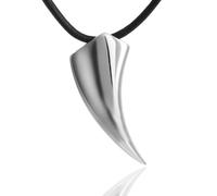 DonDon Mens Leather Necklace 19.7" 50 cm with Stainless Steel Pendant Silver Wolf Tooth