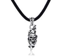 DonDon Mens Leather Necklace 19.7" 50 cm with Stainless Steel Pendant Style Skull