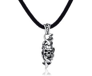 DonDon Mens Leather Necklace 19.7" 50 cm with Stainless Steel Pendant Style Skull