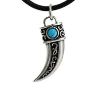 DonDon Mens Leather Necklace 19.7" 50 cm with Stainless Steel Pendant Tooth with Blue Stone