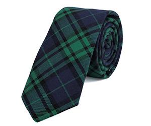 DonDon Men's Narrow Cotton Necktie Tie 2.36 inch 6 cm - green dark blue checkered