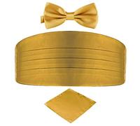 DonDon Men's triple pack with colour coordinated cummerbund bow tie breast pocket handkerchief perfect for special occassions - Gold