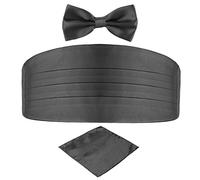 DonDon Men's triple pack with colour coordinated cummerbund bow tie breast pocket handkerchief perfect for special occassions - Anthracite