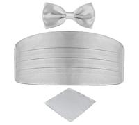 DonDon Men's triple pack with colour coordinated cummerbund bow tie breast pocket handkerchief perfect for special occassions - Silver Grey