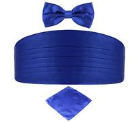 DonDon Men's triple pack with colour coordinated cummerbund bow tie breast pocket handkerchief perfect for special occassions - Blue