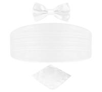 DonDon Men's triple pack with colour coordinated cummerbund bow tie breast pocket handkerchief perfect for special occassions - White