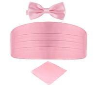 DonDon Men's triple pack with colour coordinated cummerbund bow tie breast pocket handkerchief perfect for special occassions - Pink