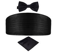 DonDon Men's triple pack with colour coordinated cummerbund bow tie breast pocket handkerchief perfect for special occassions - Black
