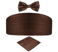 DonDon Men's triple pack with colour coordinated cummerbund bow tie breast pocket handkerchief perfect for special occassions - Brown