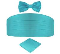 DonDon Men's triple pack with colour coordinated cummerbund bow tie breast pocket handkerchief perfect for special occassions - Turquoise
