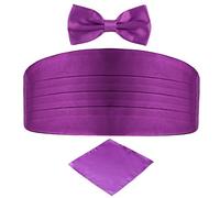 DonDon Men's triple pack with colour coordinated cummerbund bow tie breast pocket handkerchief perfect for special occassions - Purple