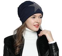 DonDon Slouch Beanie hat Women Winter hat lined with strass star shinestones - Dark blue