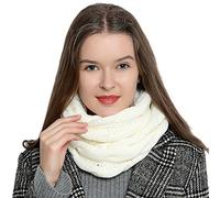DonDon Winter Scarf for Women Knitted Loop Snood knit neck warmer knitting pattern - White