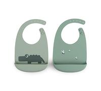 Done by Deer Croco Green Silicone Bib 2-Pack - Waterproof, Adjustable, Easy-to-Clean - Baby Must-Haves with Food-Grade Silicone