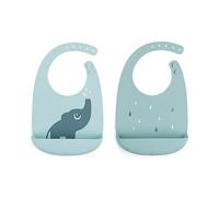 Done by Deer Elphee Blue Silicone Bib 2-Pack - Waterproof, Adjustable, Easy Clean Bibs with Large Pocket