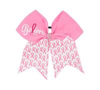 Doneace 7 Inch Breast Cancer Awareness Cheer Hair Bow Ties with Elastic Pink Ribbon Cheer Hair Bows Hair Tie Ponytail Holder for Women Girls Breast Cancer Awareness Month Parade Party Hair Accessories