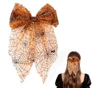 Doneace Halloween Bow Hair Clips Orange Spider Web Hair Bows Hair Barrettes Spider Web Mesh Tulle Hair Pins Cute Hair Accessories for Women Girls Halloween Party Favor Supplies