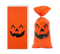 Doneace Halloween Cellophane Candy Bags Pumpkin Smile Pattern Plastic Treat Bags with Twist Ties for Bakery, Popcorn, Cookies, Candies and Dessert 50 Pieces