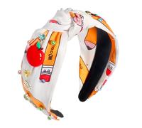 Doneace Teacher Headband for Women Rhinestone Pearl Crystal Knotted Headbands Cute Pencil Printed Apple Wide Top Knot Hairband Back To School Hair Accessory Teacher Appreciation Gifts 1Pcs(Orange)