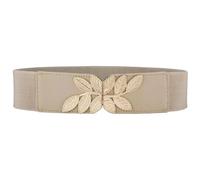 Doneboo Women's Stretchy Belt for Dresses Jumpsuit Coat Belt Vintage Elastic Wide Leaf Waist Belt Waistband Gold Belt Beige