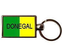 DONEGAL Irish County Ireland Green & Yellow Oblong Luxury Double Sided Metal Keyring And Gift Bag