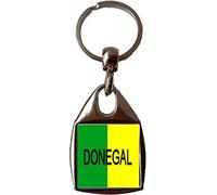 DONEGAL Irish County Ireland Green & Yellow Square Luxury Double Sided Square Metal Keyring And Gift Bag