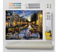 DonElton Paint by Numbers for Adults, Cities - 40 x 50 cm, Painting Sets with Brushes, Acrylic Paints and Linen Canvas, Frameless - Creative Gift (Amsterdam)